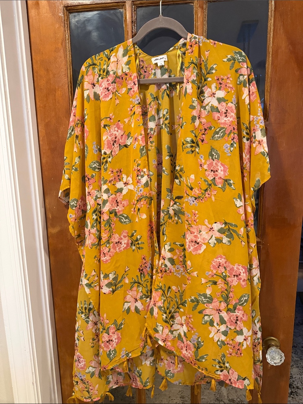 Ultra Pink Mustard Yellow Floral Kimono Wrap